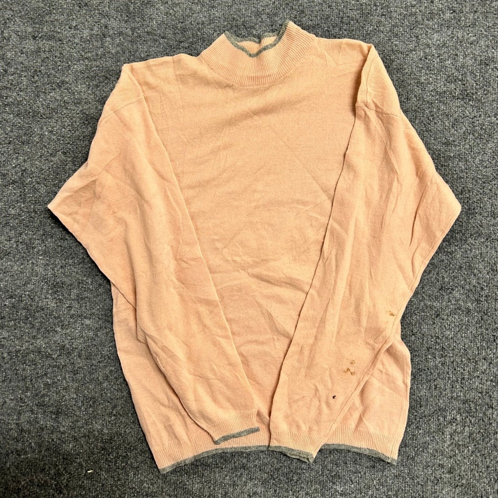 Haberdasher Sweater Womens Size S Pink Lambswool Mock Neck Contrast Trim Stained